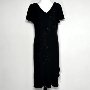 Vintage S.L. Fashions Women’s Black Beaded Sheath Midi Dress Size 14